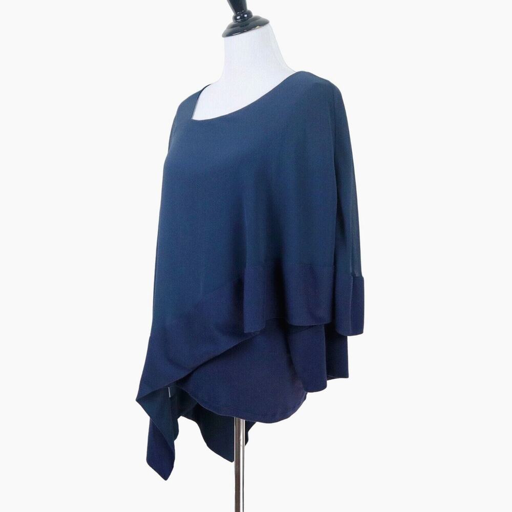Soft Surroundings Size S Adler Asymmetrical Tunic Satin Mesh Navy Blue